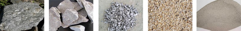 不同粒度大小的石頭，石子，砂子，石粉